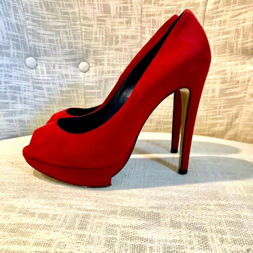 Pollini Peep-toe Red Suede Pumps